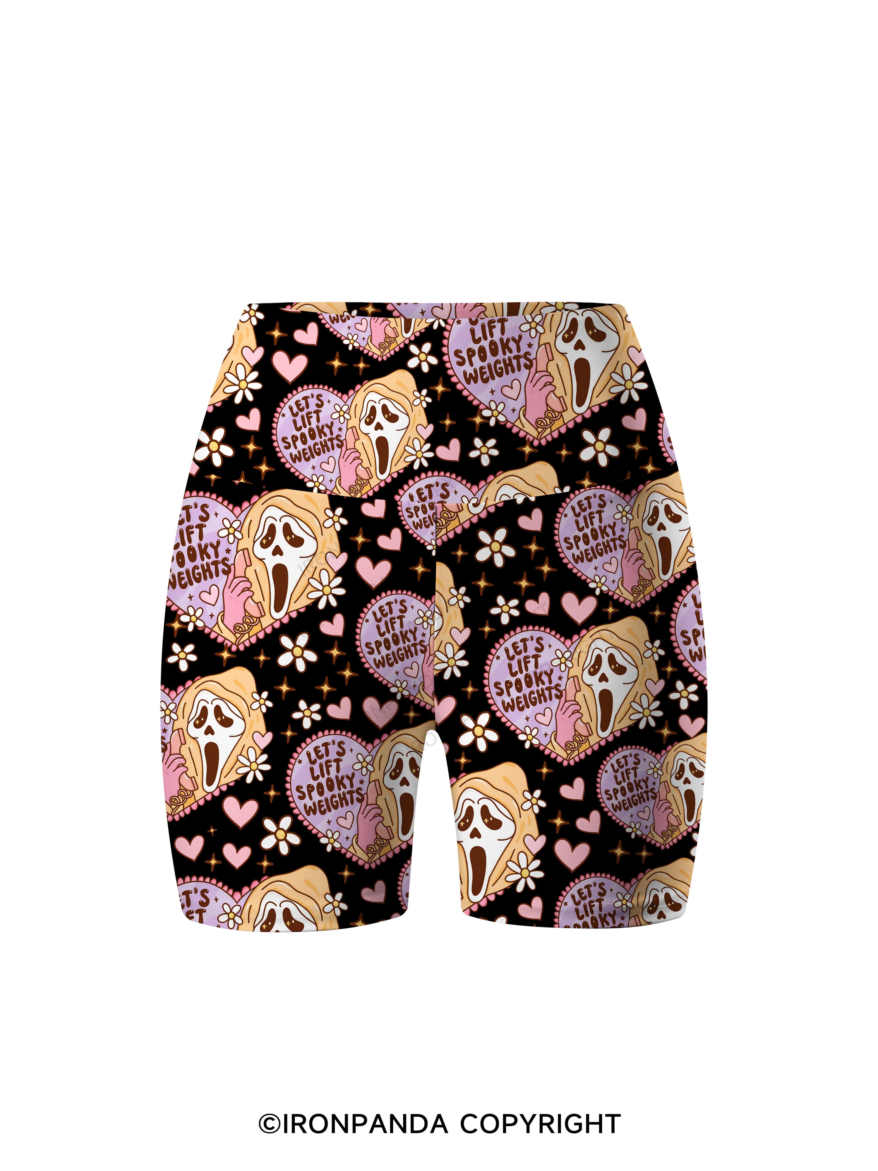 LET'S LIFT SPOOKY WEIGHTS Printed Yoga Cycling Shorts