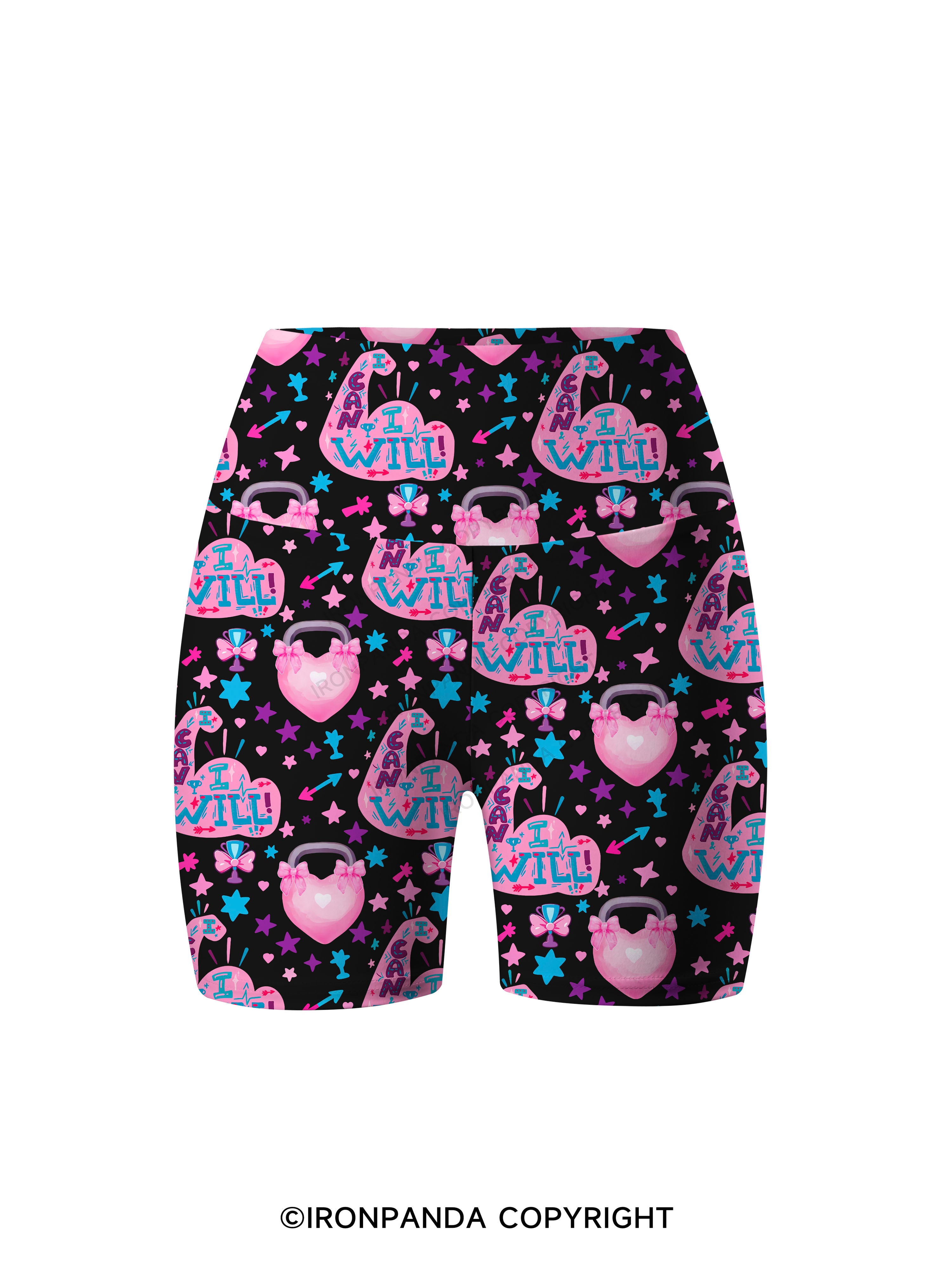 I CAN AND I WILL STRONG MUSCLE HEART Printed Yoga Cycling Shorts