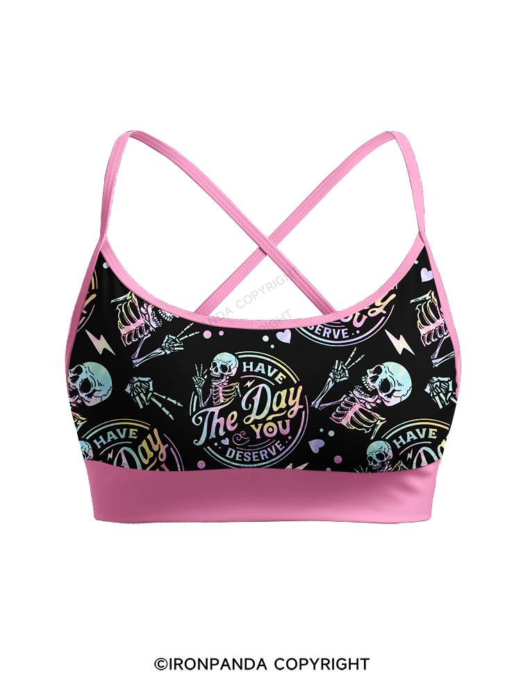 HAVE THE DAY YOU DESERVE SKULL Printed 2 Piece Yoga Shorts Set