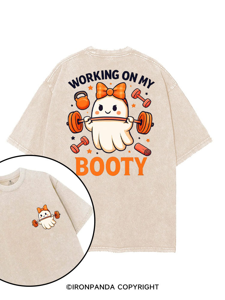 WORKING ON MY BOOTY FUNNY GHOST HALLOWEEN printed Gym Shirt