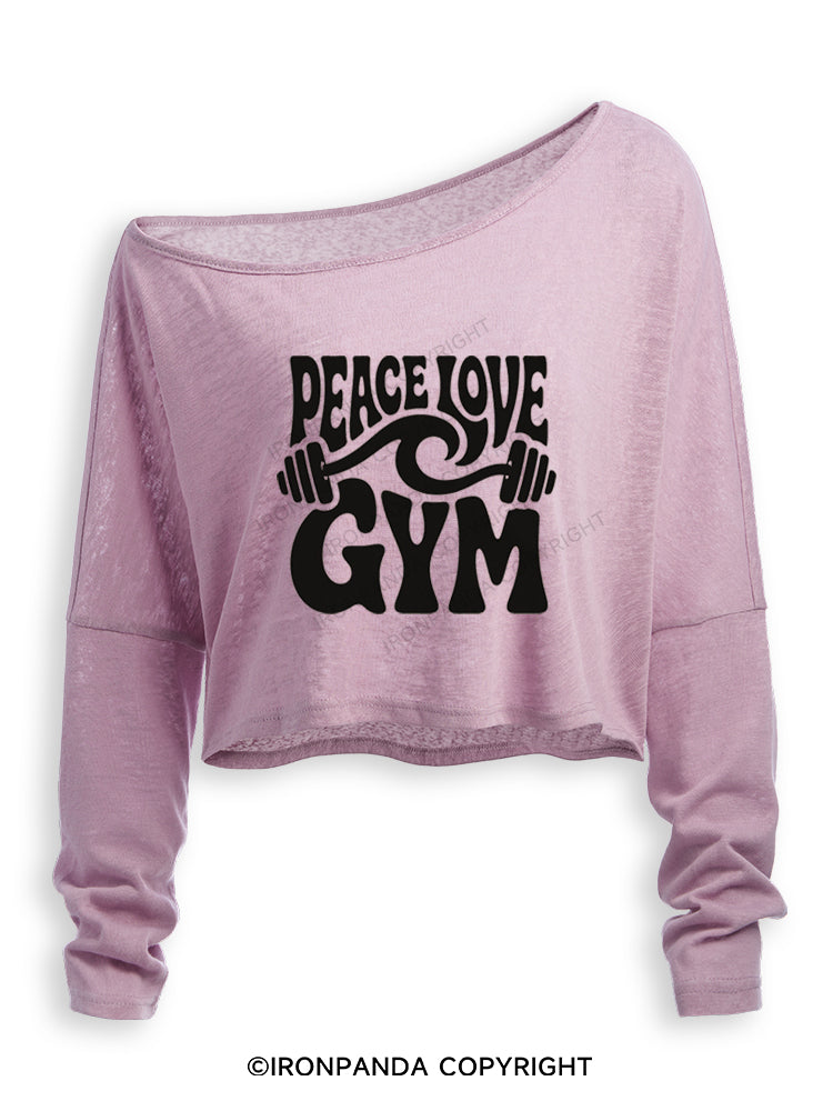 PEACE LOVE GYM Off Shoulder Long Sleeve Crop Top