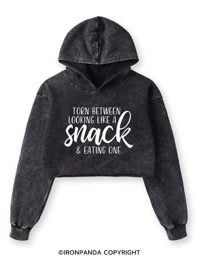 TORN BETWEEN A SNACK AND EAT ONE Washed Crop Hoodie