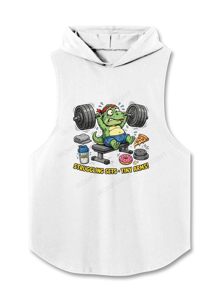 Funny T-Rex Struggling Sets Tiny Arms Hooded Tank