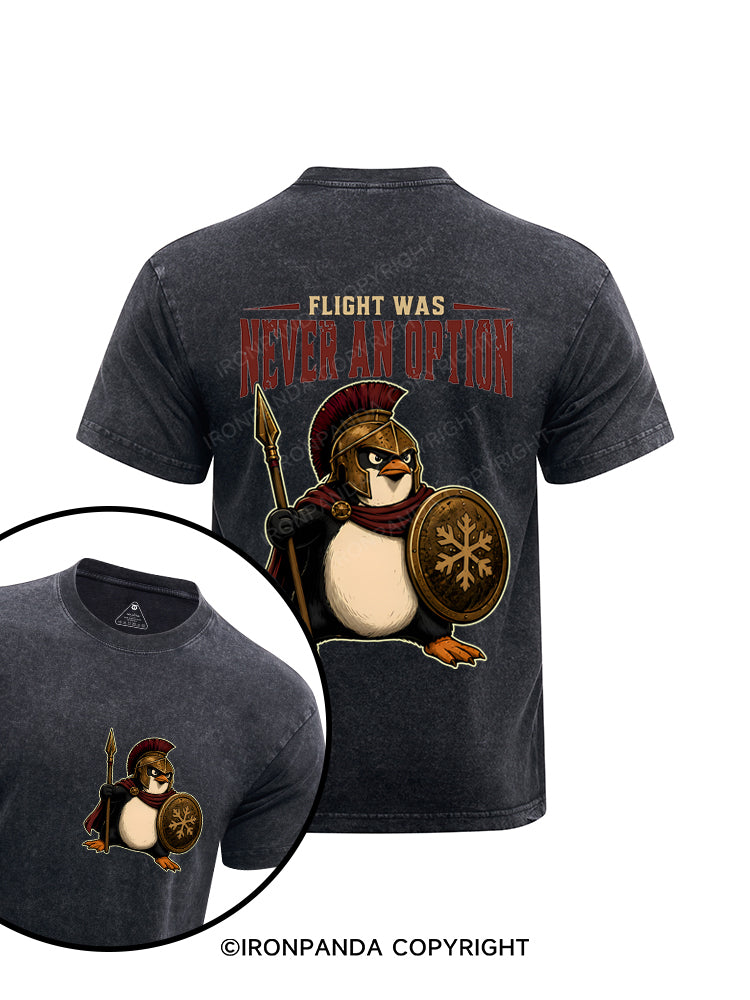 Flight Was Never an Option Spartan Penguin Warrior Printed Washed Gym Shirt