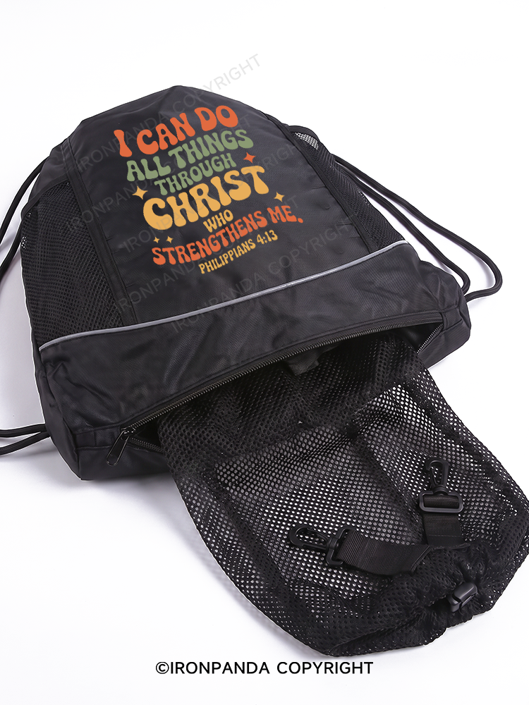 I CAN DO ALL THINGS THROUGH CHRIST WHO STRENGTHENS ME Gym Drawstring Bag