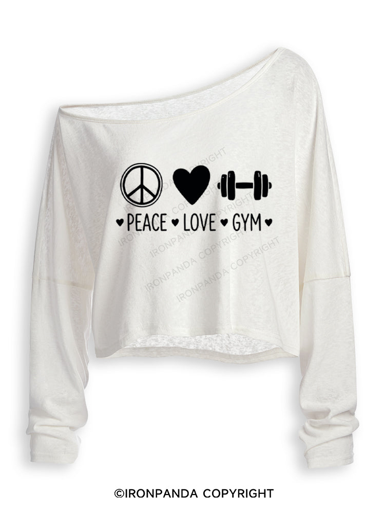 Peace Love Gym Off Shoulder Long Sleeve Crop Top