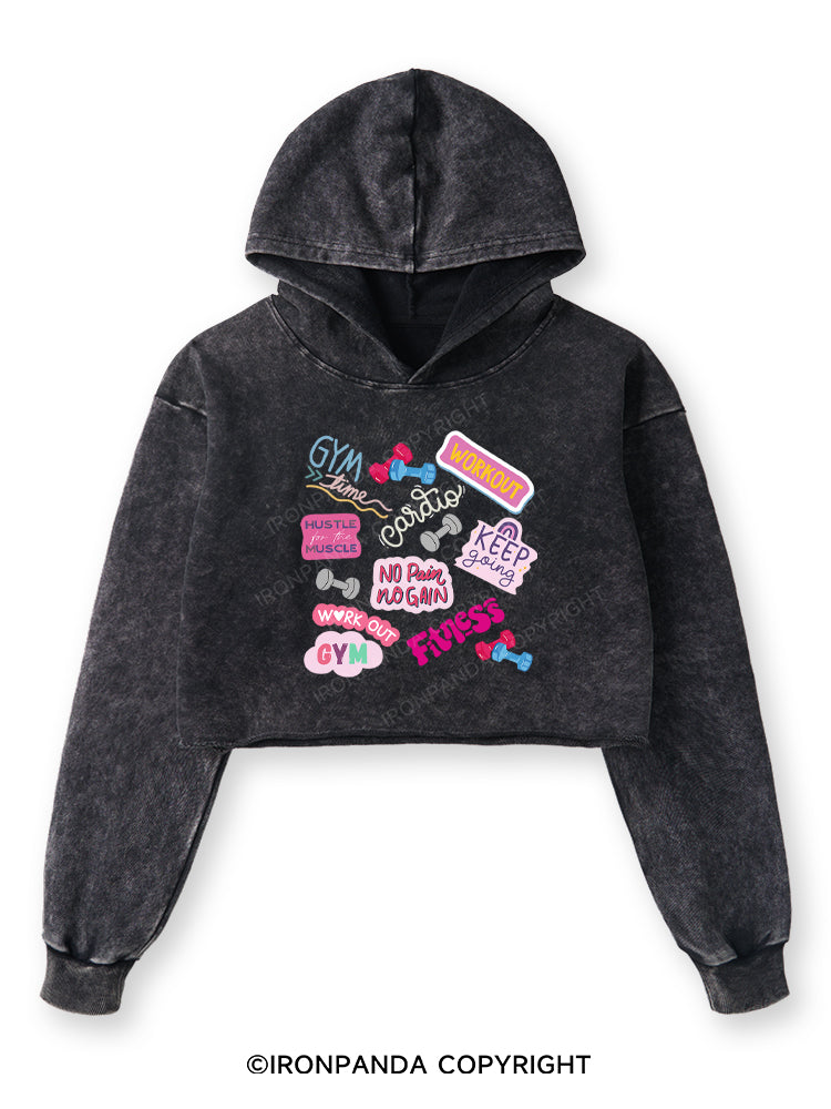 Colorful Fitness Washed Crop Hoodie