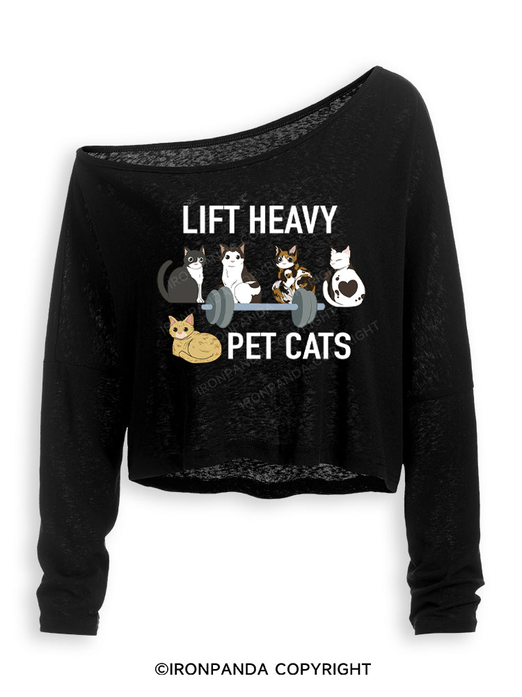 LIFT HEAVY PET CATS Off Shoulder Long Sleeve Crop Top