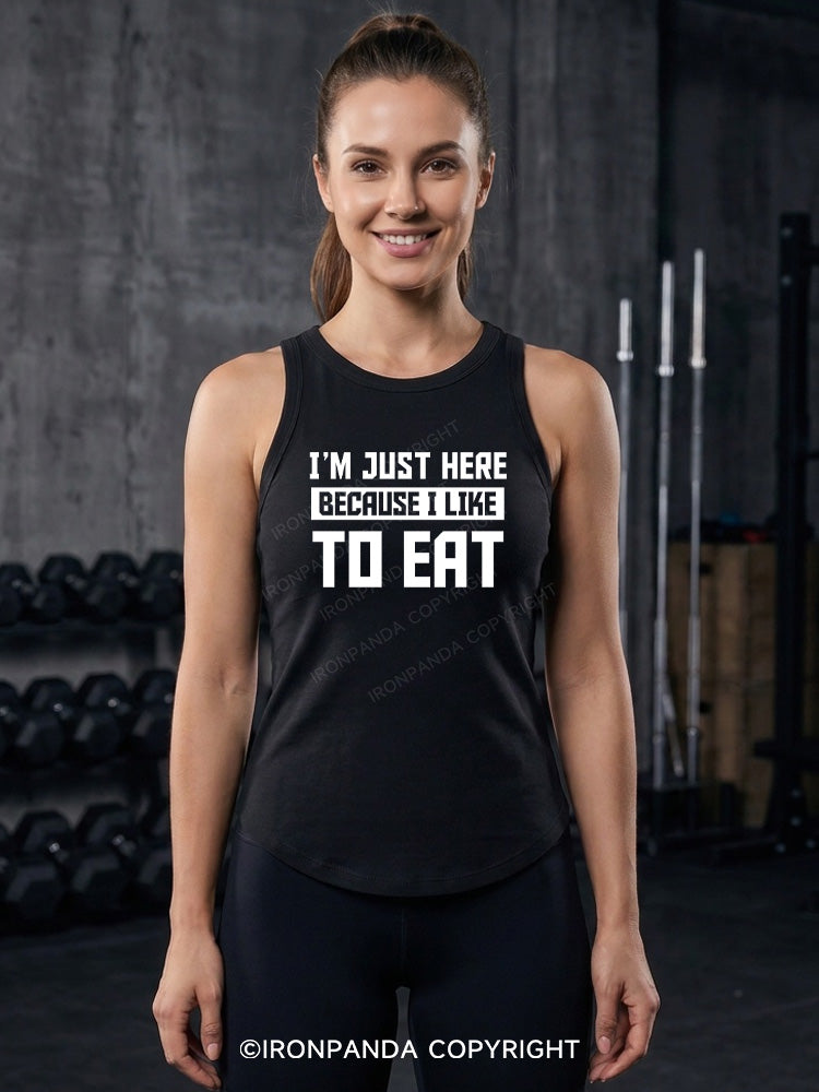 I'M JUST HERE BECAUSE I LIKE TO EAT Fitted Tank Top
