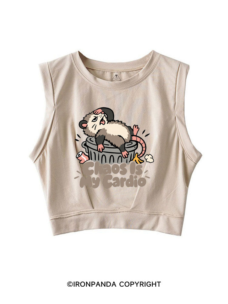 Chaos Is My Cardio Funny Possum Trash SLEEVELESS CROP TOPS