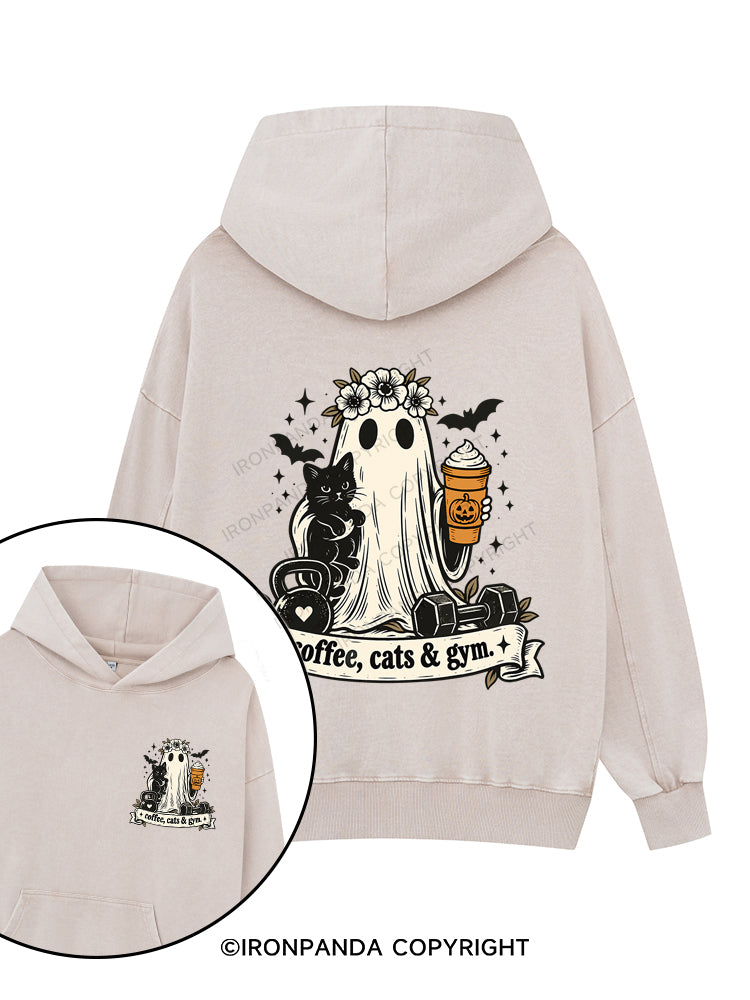 COFFEE, CATS & GYM HAPPY HALLOWEEN Printed Washed Gym Hoodie