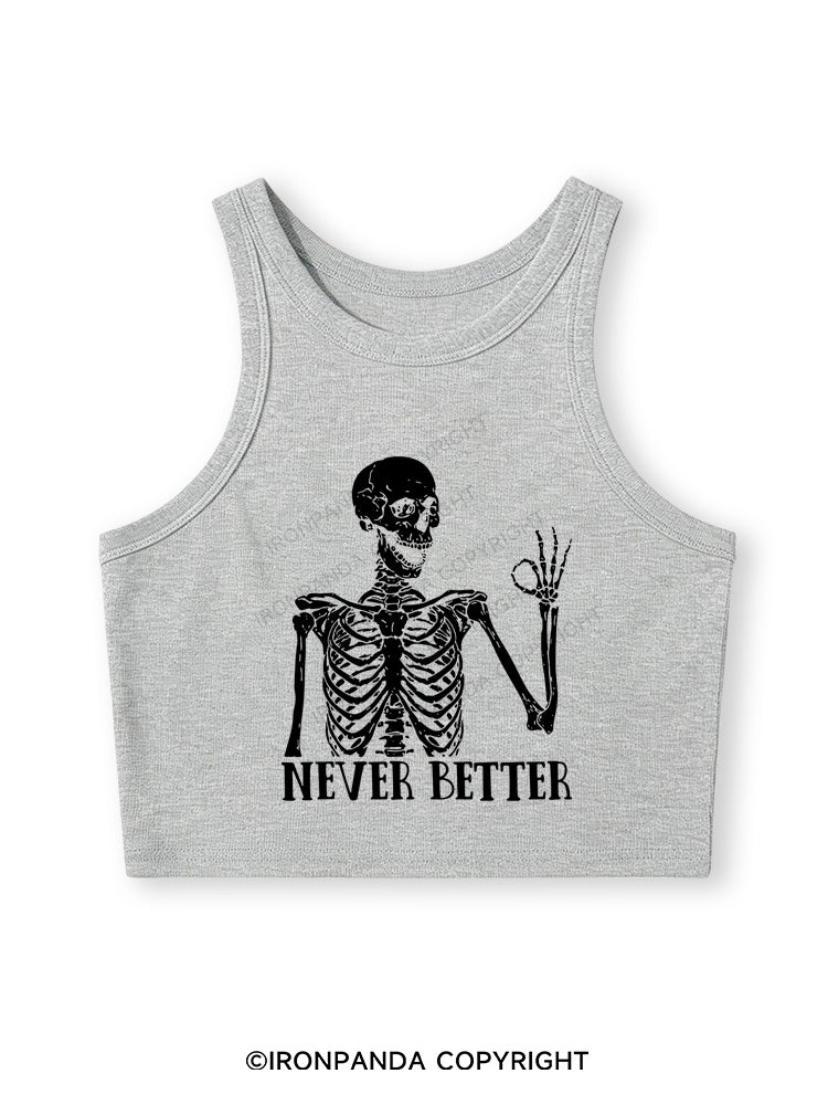 NEVER BETTER SKELETON Fitted Crop Tank Top