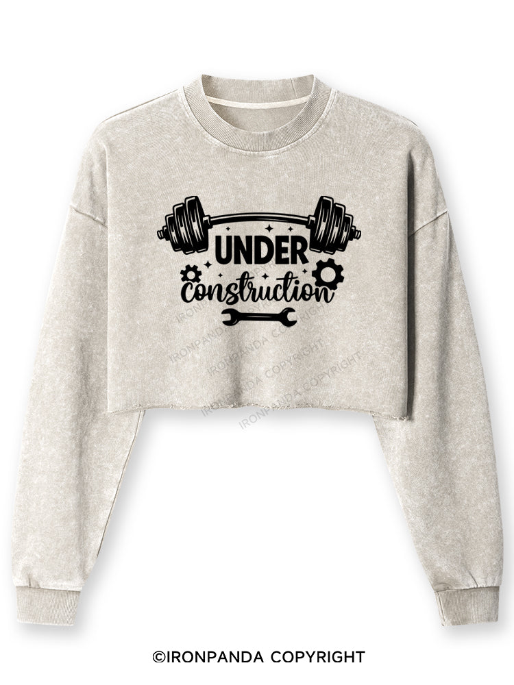 UNDER CONSTRUCTION FUNNY WORKOUT Washed Long-Sleeve Crop Top