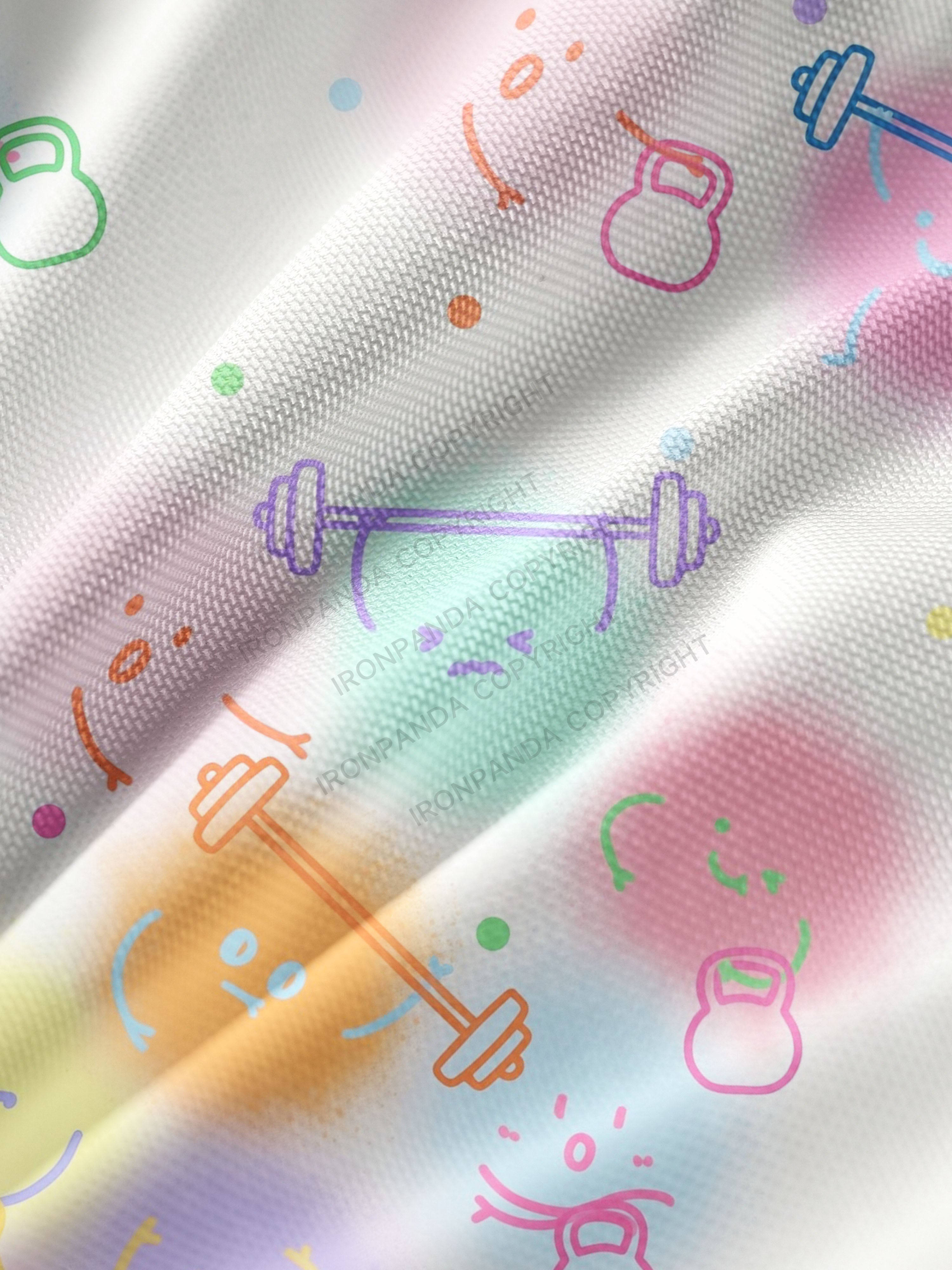 Pastel Gym Doodle Mesh Long Sleeve Top