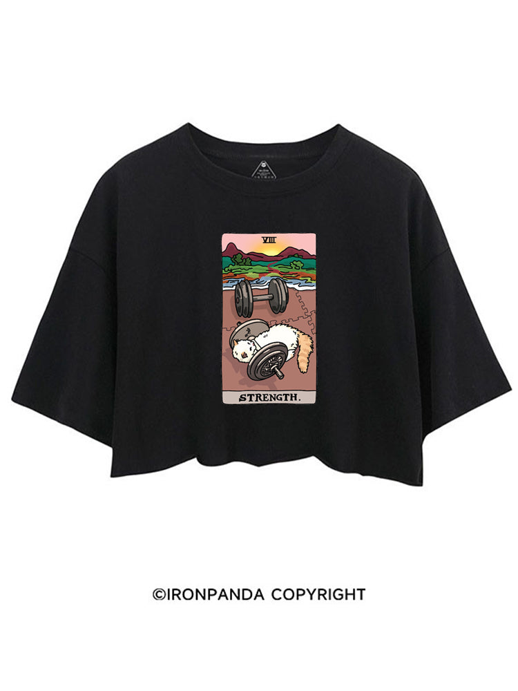 STRENGTH TAROT FUNNY GYM KITTY CROP TOPS