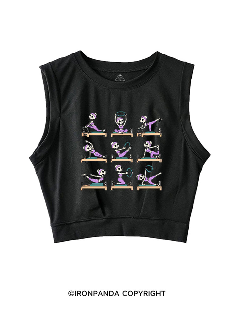 PILATES SKELETON REFORMER WORKOUT FITNESS LOVER SLEEVELESS CROP TOPS