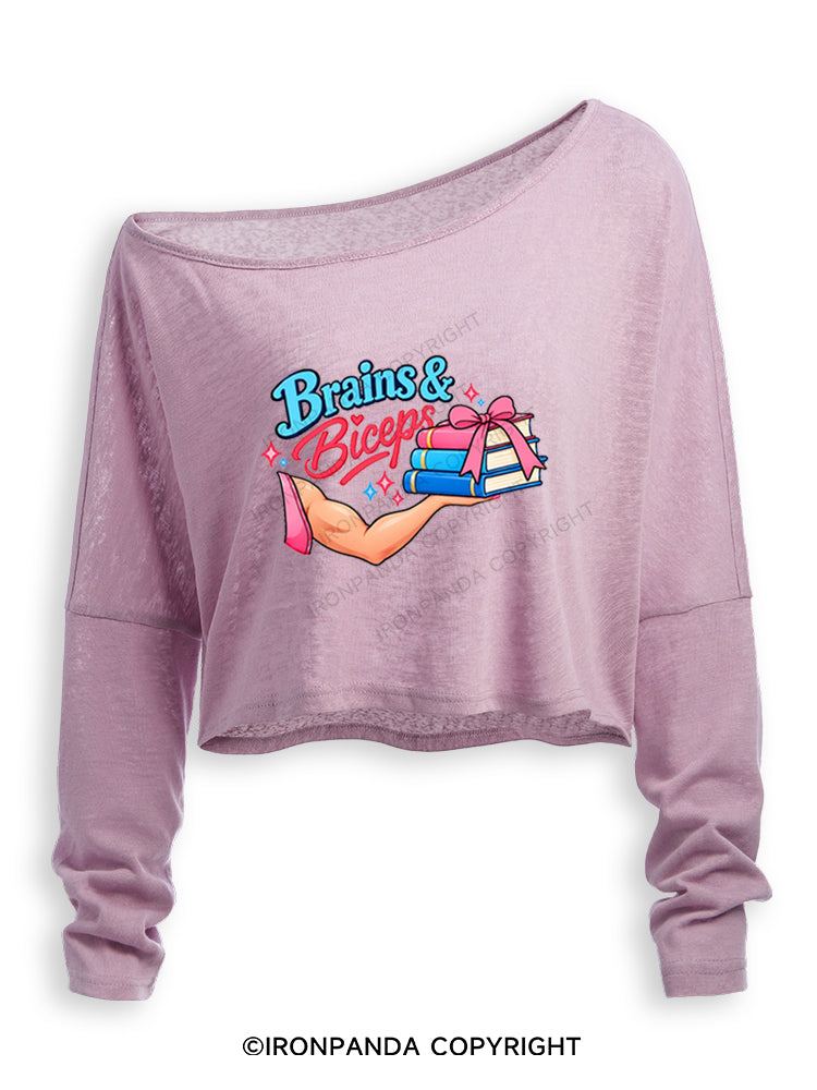 BRAINS & BICEPS Off Shoulder Long Sleeve Crop Top