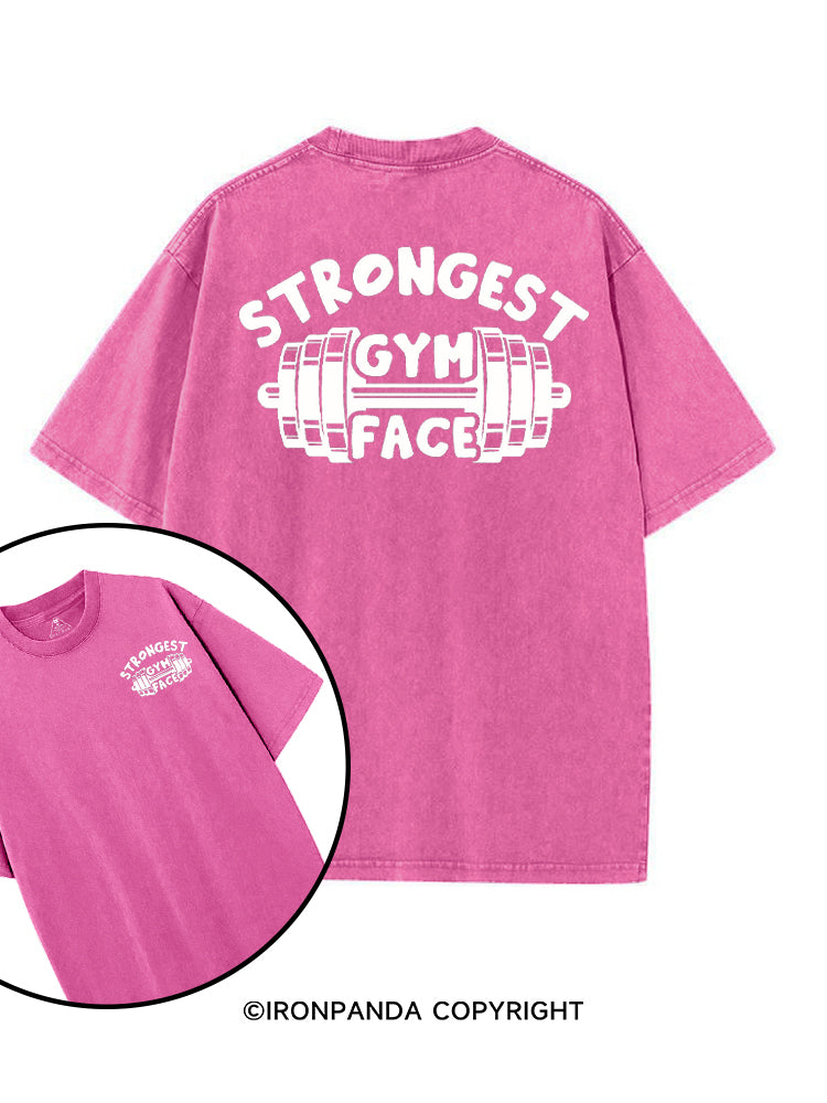 STRONGEST GYM FACE printed Gym Shirt