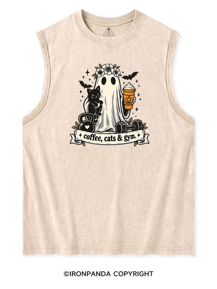 COFFEE, CATS & GYM HAPPY HALLOWEEN Washed Tank
