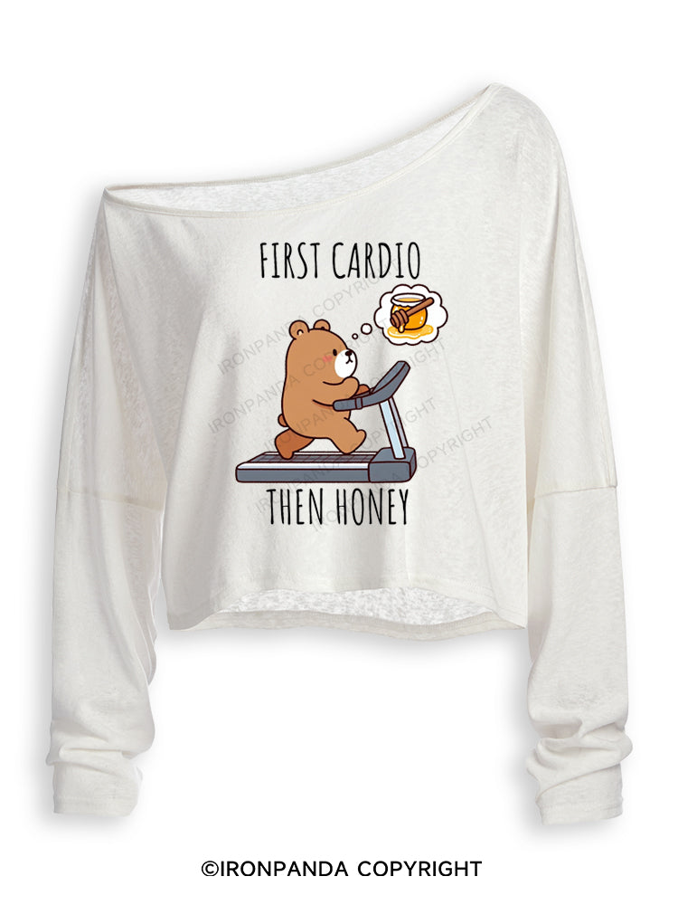 FIRST CARDIO THEN HONEY Off Shoulder Long Sleeve Crop Top