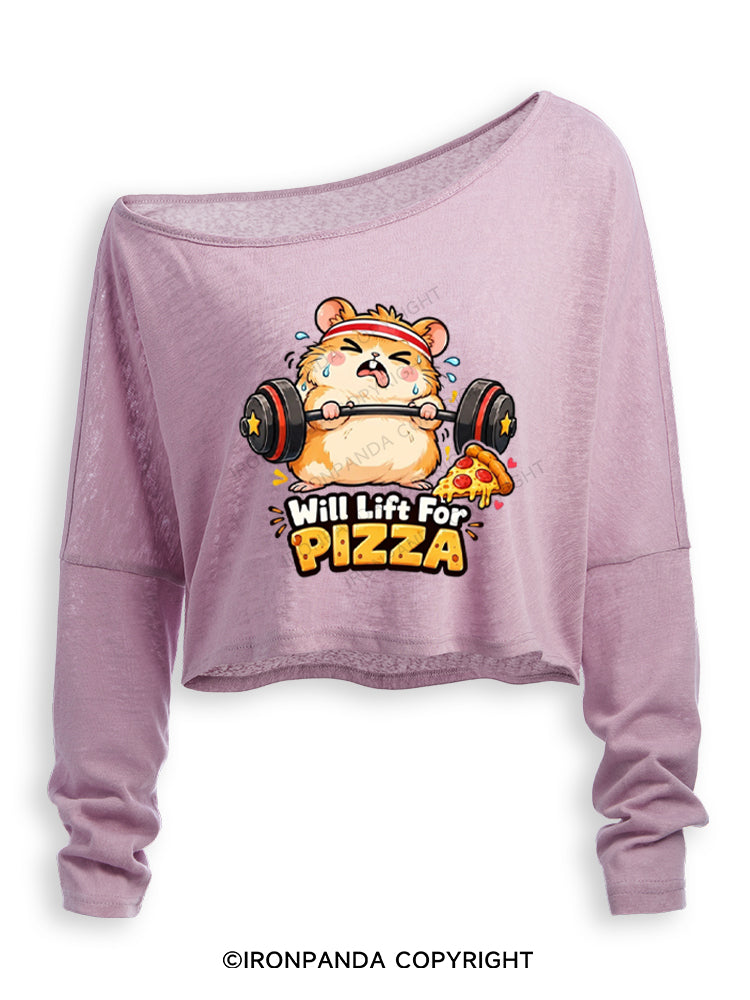 Will Lift For Pizza Funny Off Shoulder Long Sleeve Crop Top