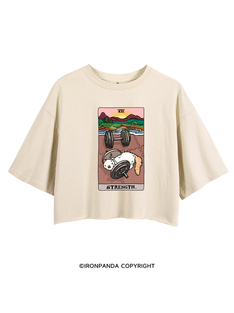 STRENGTH TAROT FUNNY GYM KITTY CROP TOPS