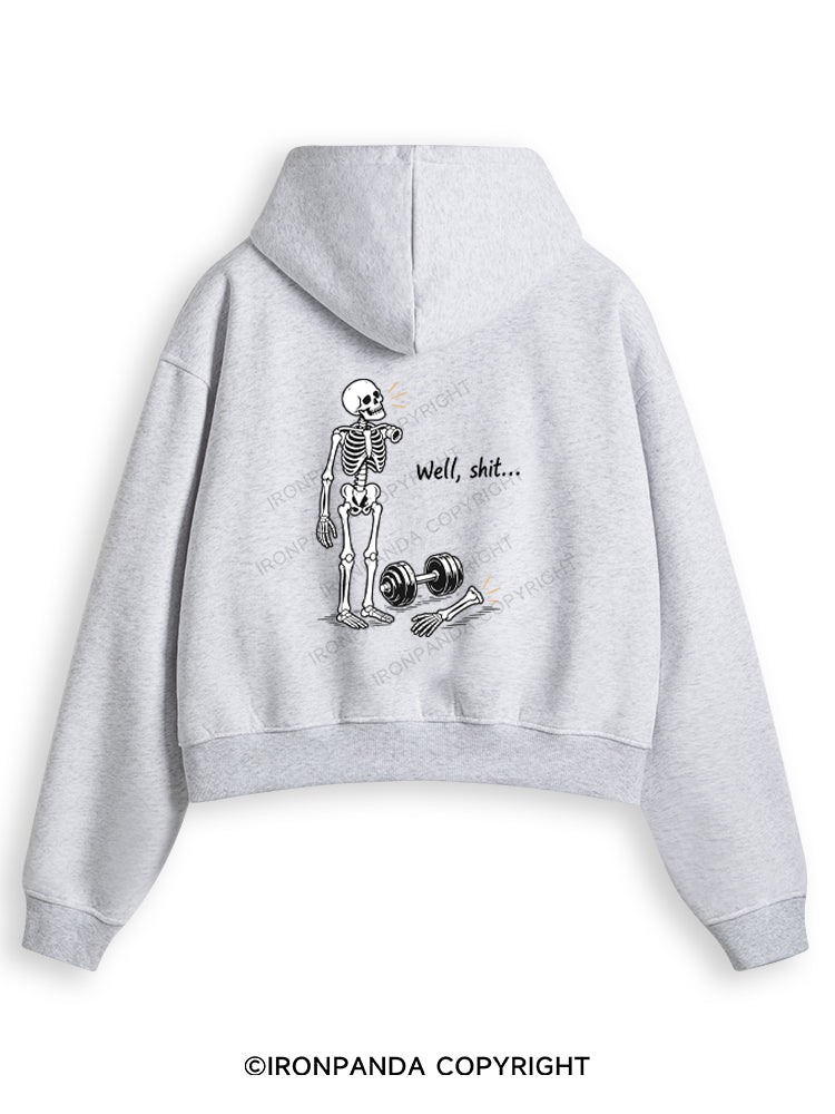 Well Shit Skeleton Fleece Crop Zip Up Hoodie