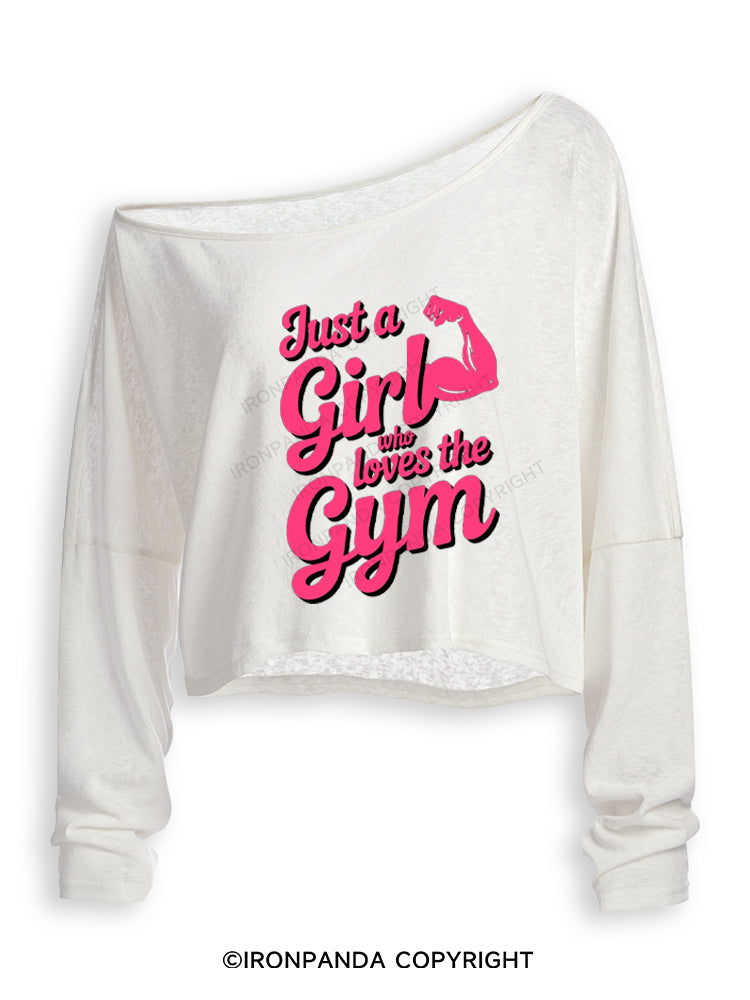 Just a Girl Who Loves the Gym Off Shoulder Long Sleeve Crop Top