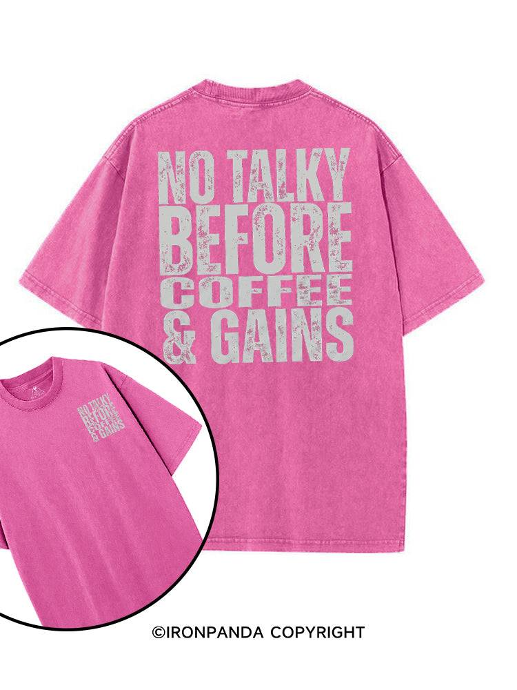 NO TALKY BEFORE COFFEE & GAINS printed Gym Shirt