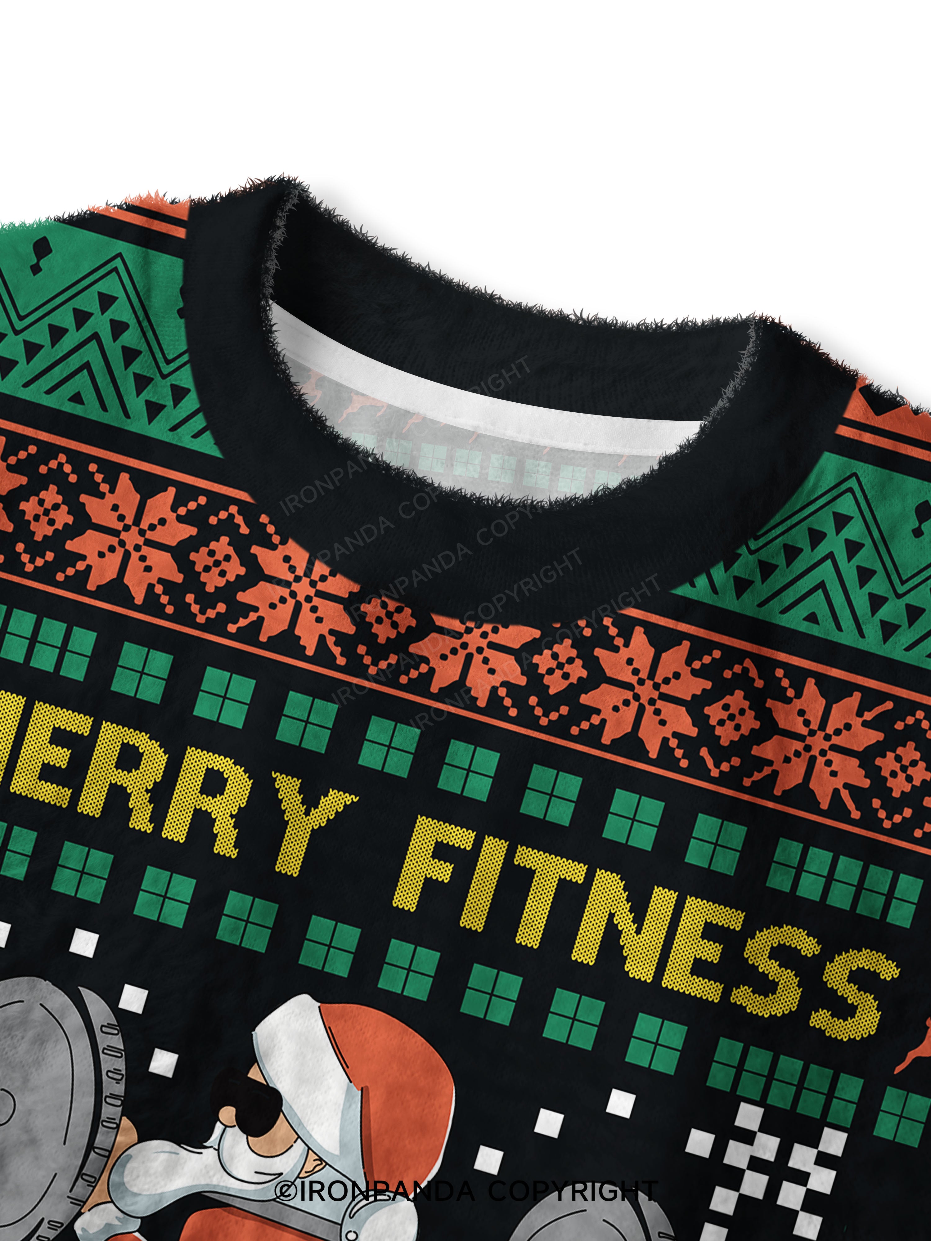 IRONPANDA MERRY FITNESS AND A HAPPY NEW REAR Fuzzy Fleece Crop Sweater