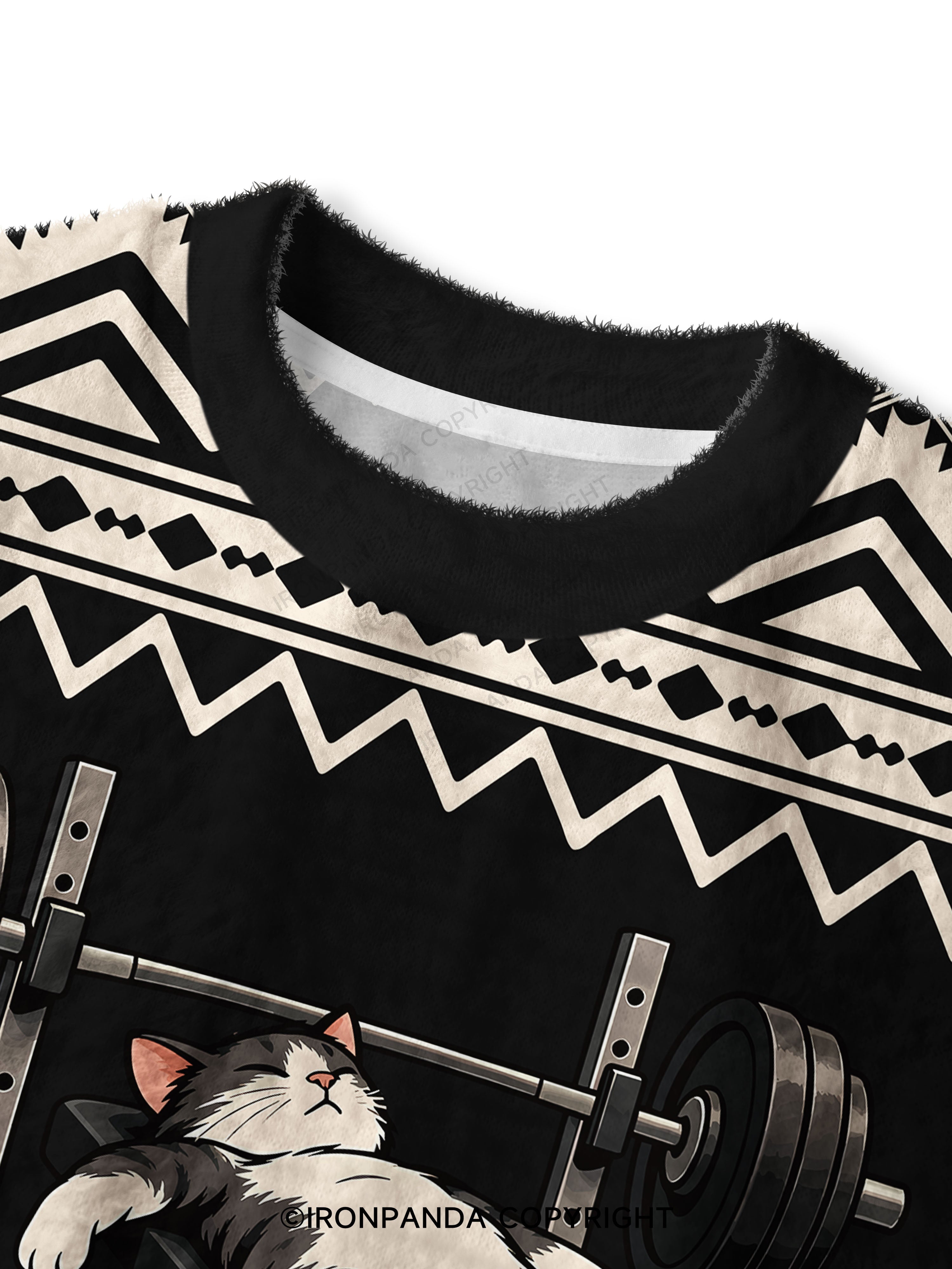 TIRED GYM CAT AFTER WORKOUT Fuzzy Fleece Crop Sweater