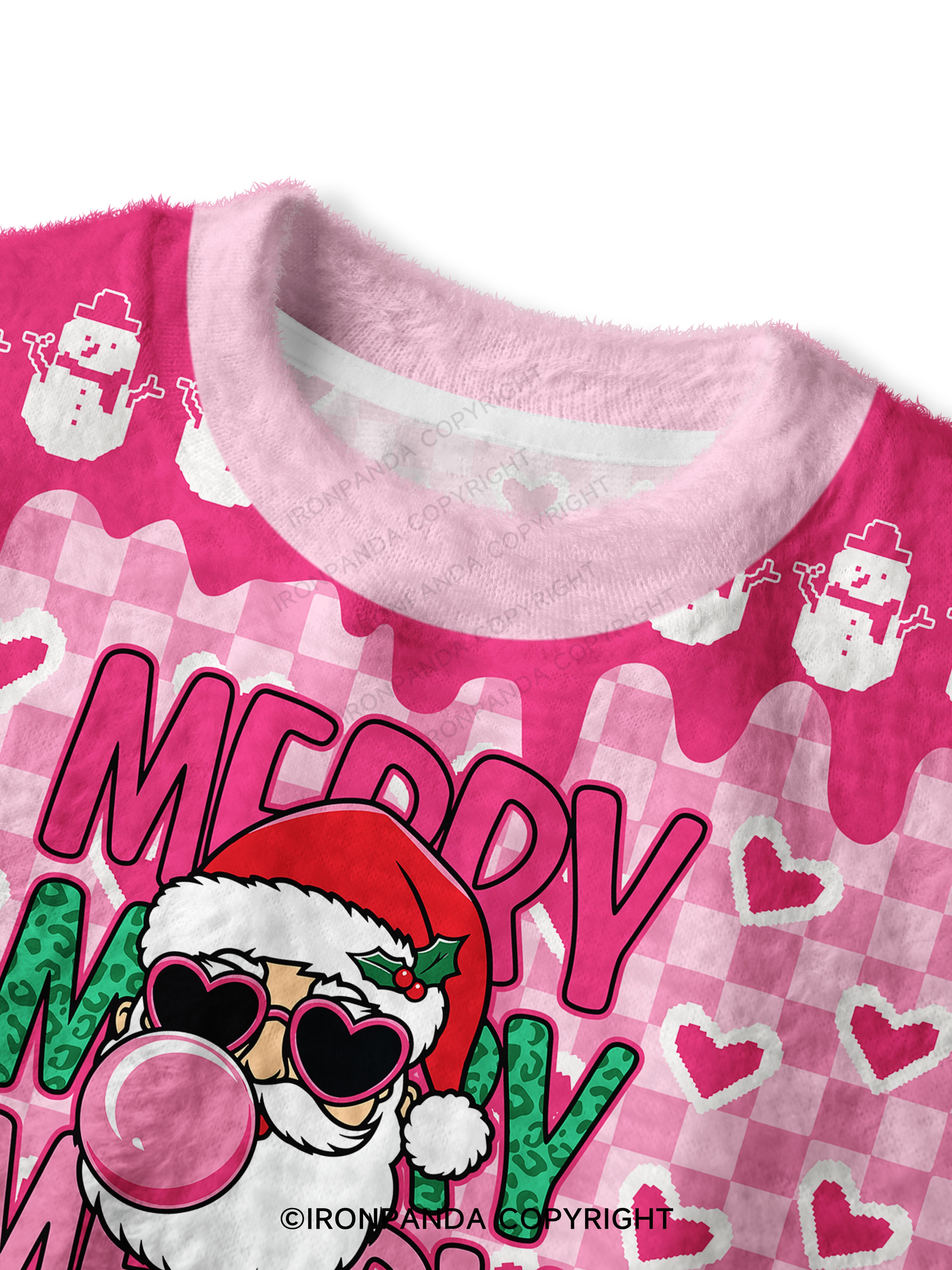 MERRY MERRY MERRY CHRISTMAS Fuzzy Fleece Crop Sweater