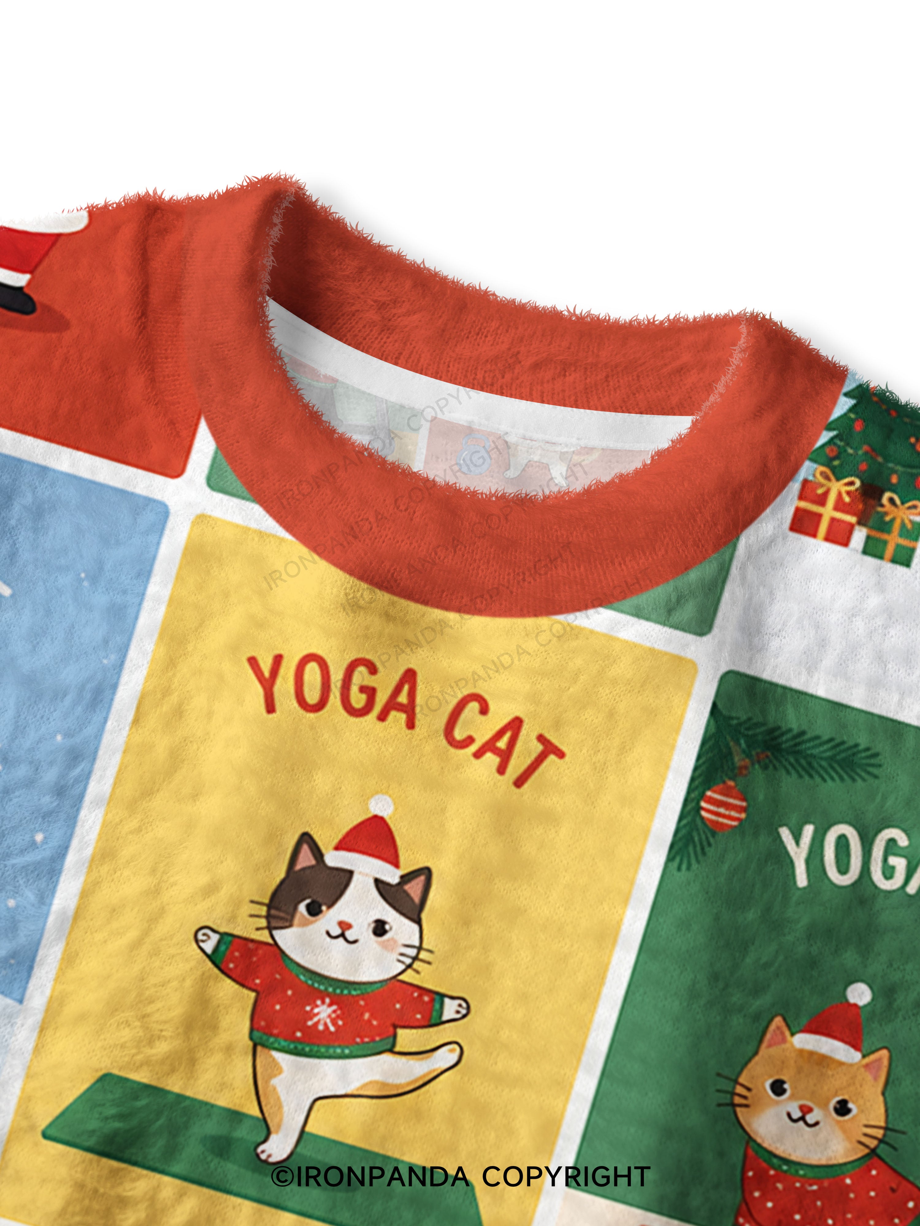 Santa Gym Cats Bundle Fuzzy Fleece Crop Sweater