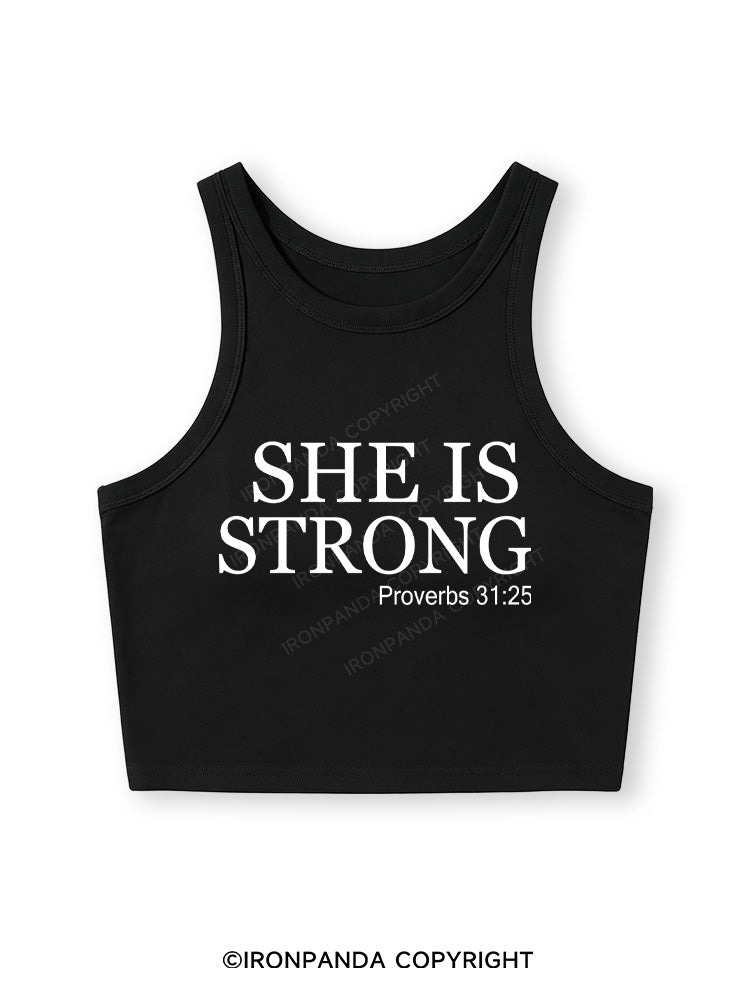 SHE IS STRONG Fitted Crop Tank Top