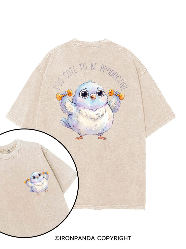 TOO CUTE TO BE PRODUCTIVE WORKOUT PIGEON printed Gym Shirt