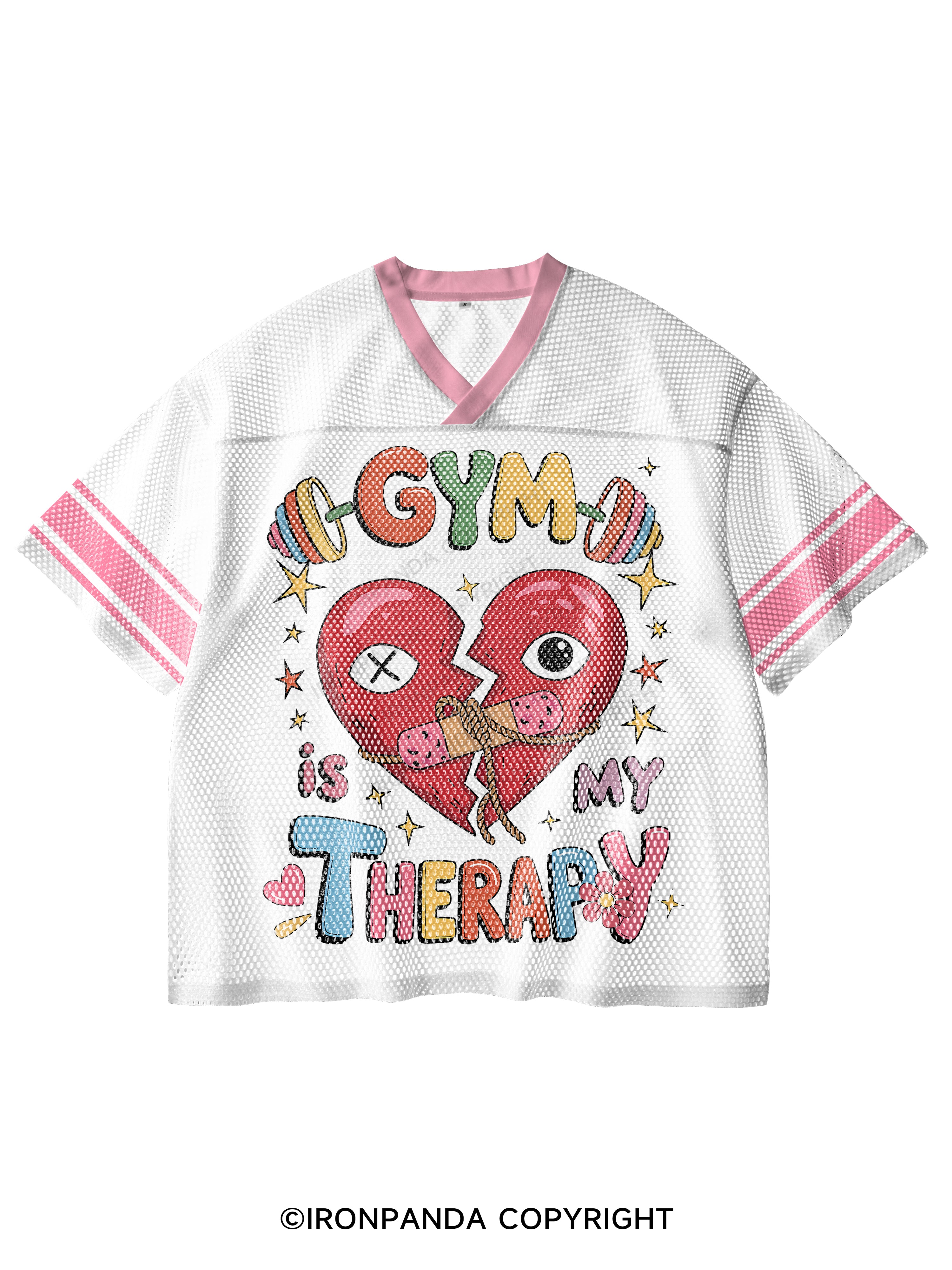 GYM IS MY THERAPY V-Neck Open Hole Mesh Top