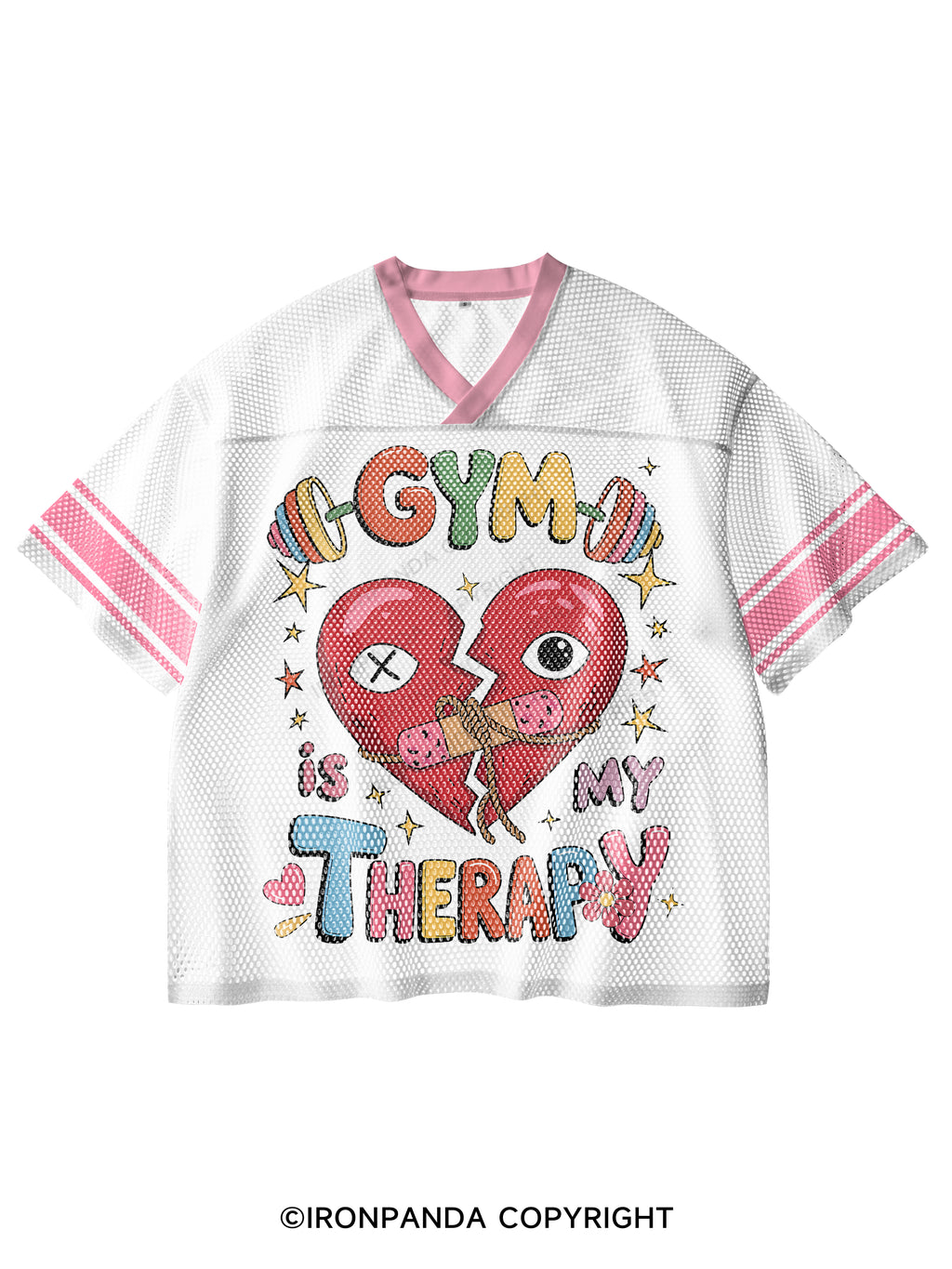 GYM IS MY THERAPY V-Neck Open Hole Mesh Top