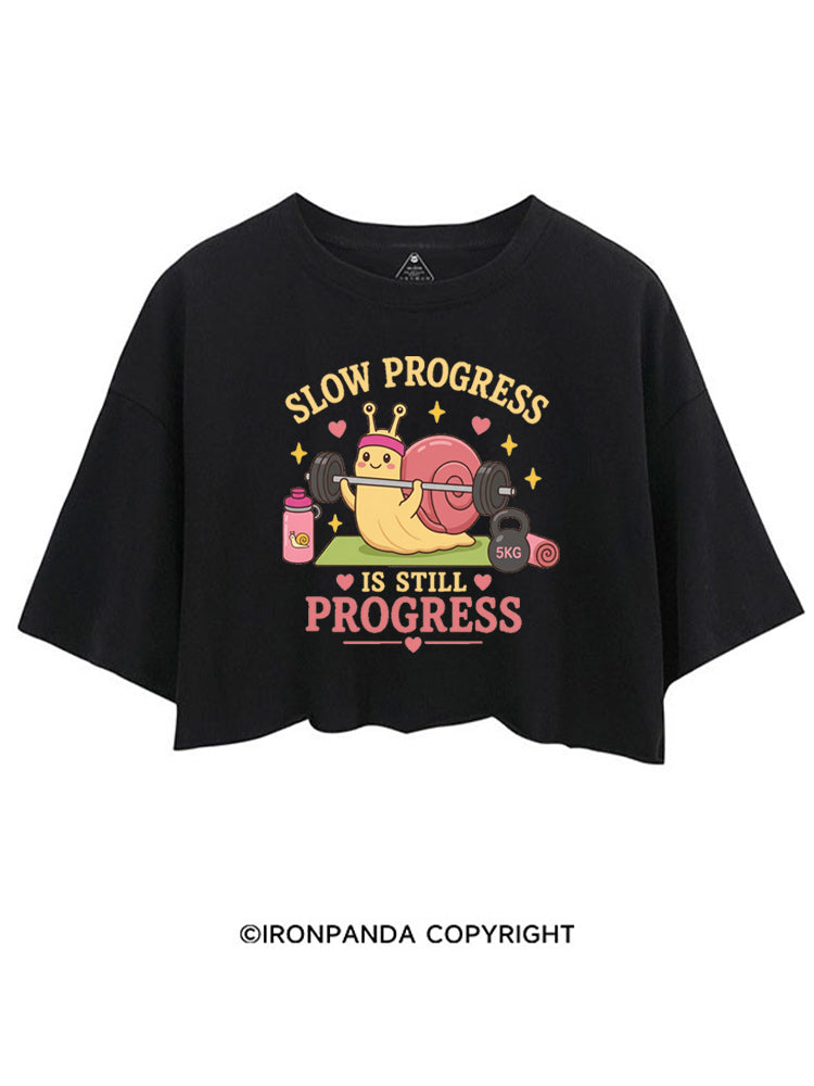 LOW PROGRESS IS STILL PROGRESS CUTE GYM SNAIL CROP TOPS