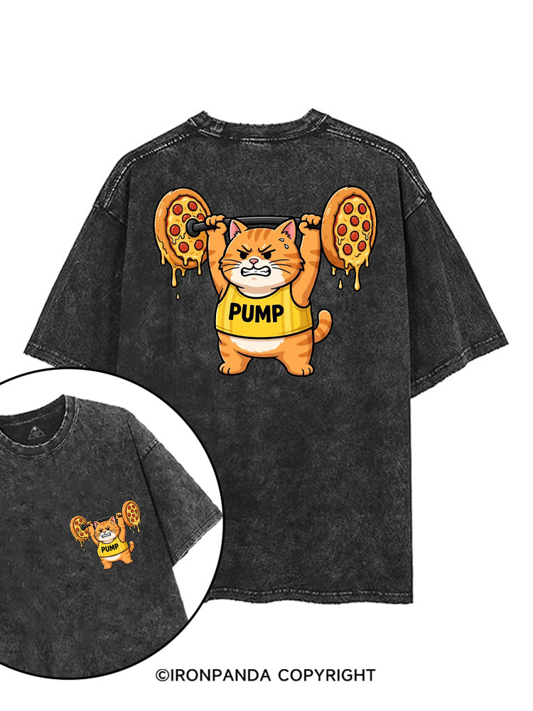 PUMP CAT LIFTING PEPPERONI PIZZA printed Gym Shirt