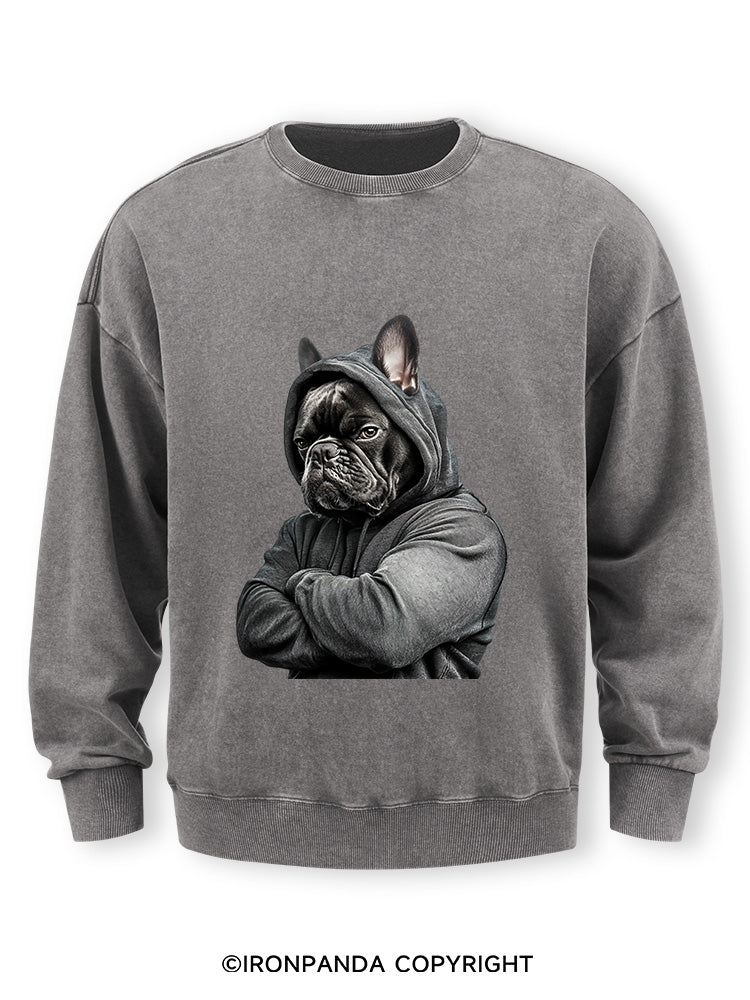 Muscular French bulldog Washed Sweatshirt