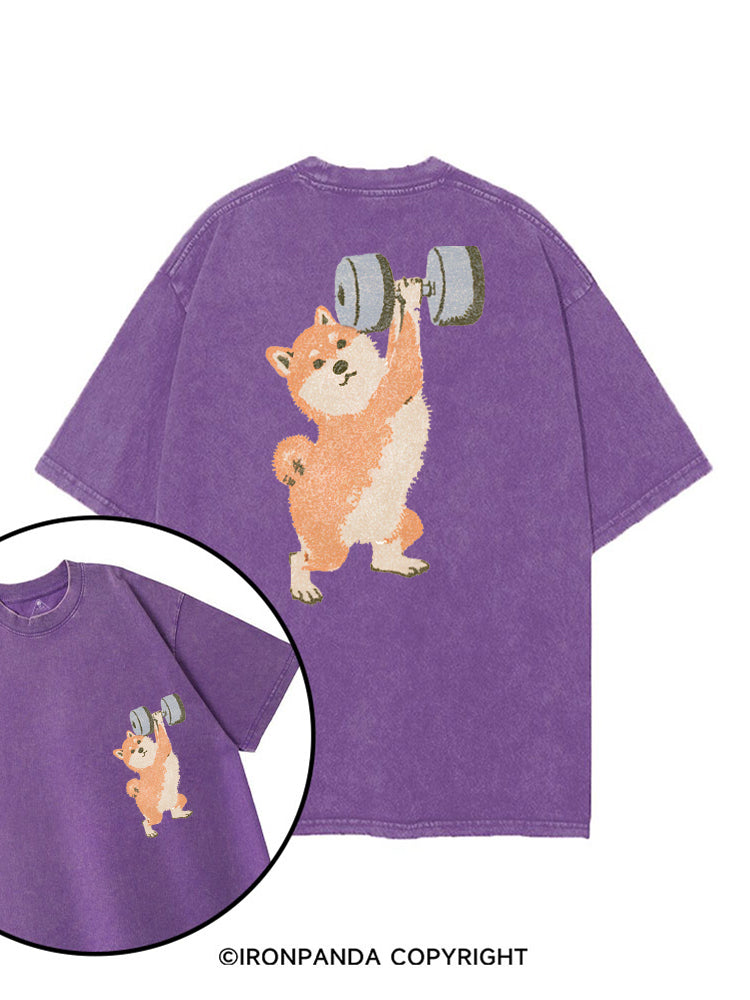 STRONG SHIBA INU LIFTING WEIGHTS printed Gym Shirt