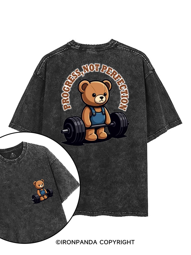PROGRESS NOT PERFECTION CUTE BEAR DEADLIFT printed Gym Shirt