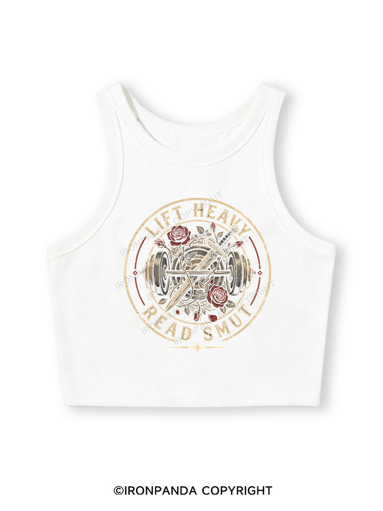 LIFT HEAVY READ SMUT BOOK GYM LOVER Fitted Crop Tank Top