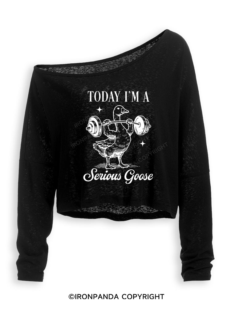 TODAY I'M A Serious Goose Off Shoulder Long Sleeve Crop Top