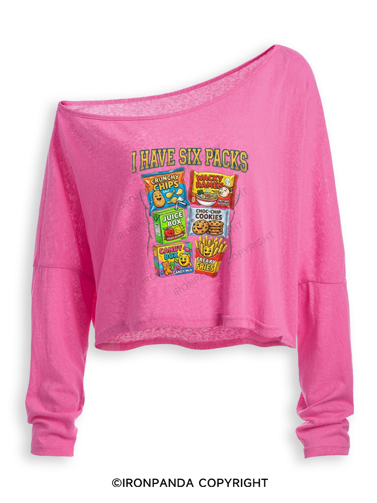 I HAVE SIX PACKS FUNNY JUNK FOOD ABS Off Shoulder Long Sleeve Crop Top