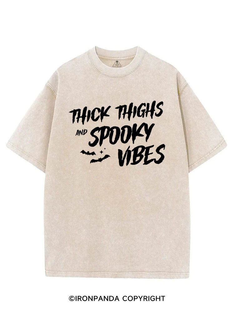 THICK THIGHS AND SPOOKY VIBES HALLOWEEN SEASON VINTAGE GYM SHIRT