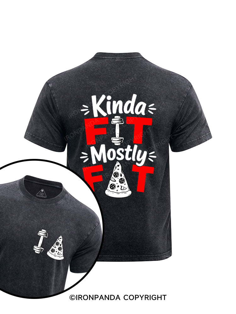 Kinda Fit Mostly Fat Fitness Funny Printed Washed Gym Shirt