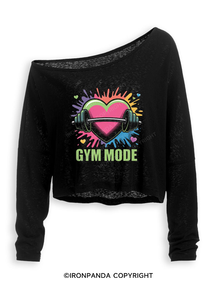 GYM MODE GYM LOVER Off Shoulder Long Sleeve Crop Top