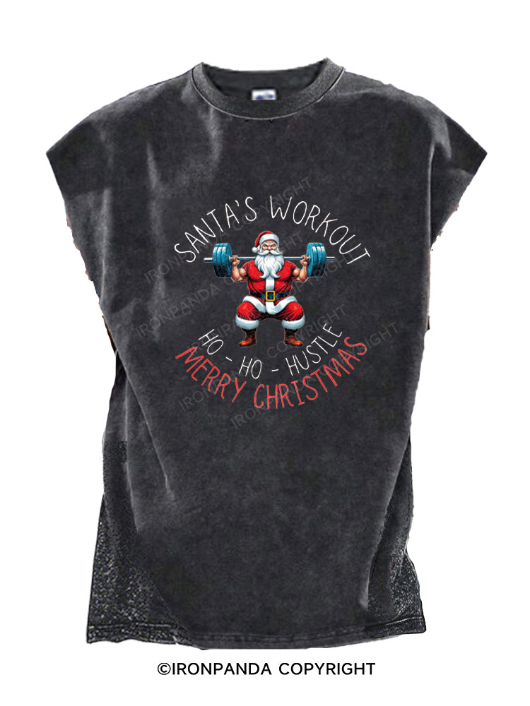 SANTA'S WORKOUT HO - HO - HUSTLE MERRY CHRISTMAS Cut Off Tank