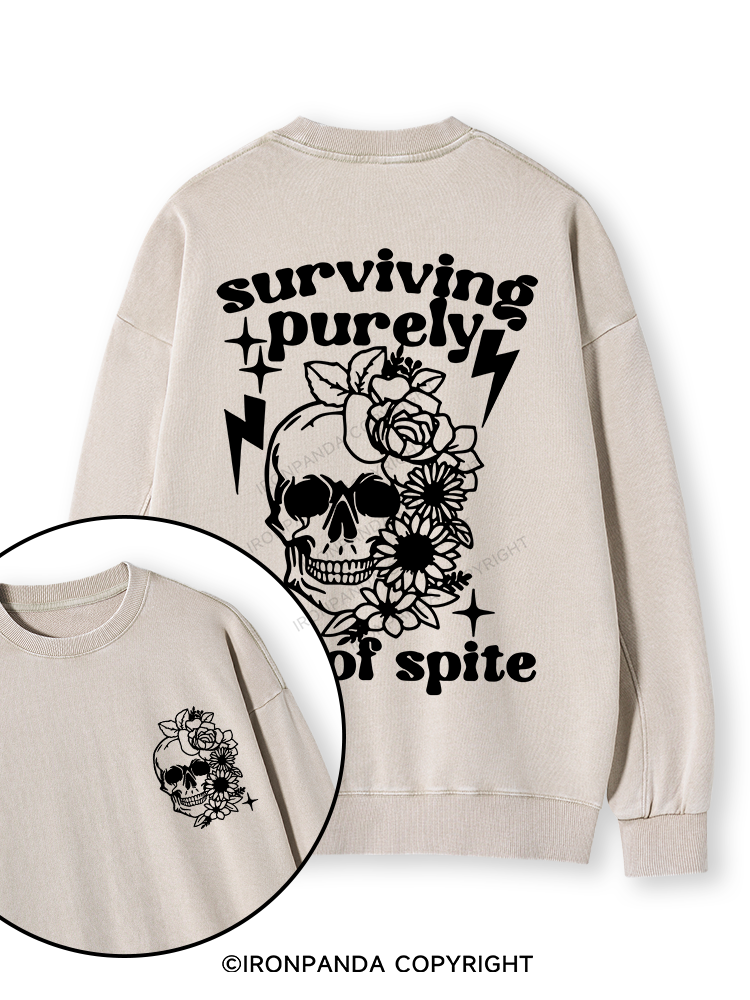 SURVIVING PURELY OUT OF SPITE Double-Sided Printed Washed Sweatshirt